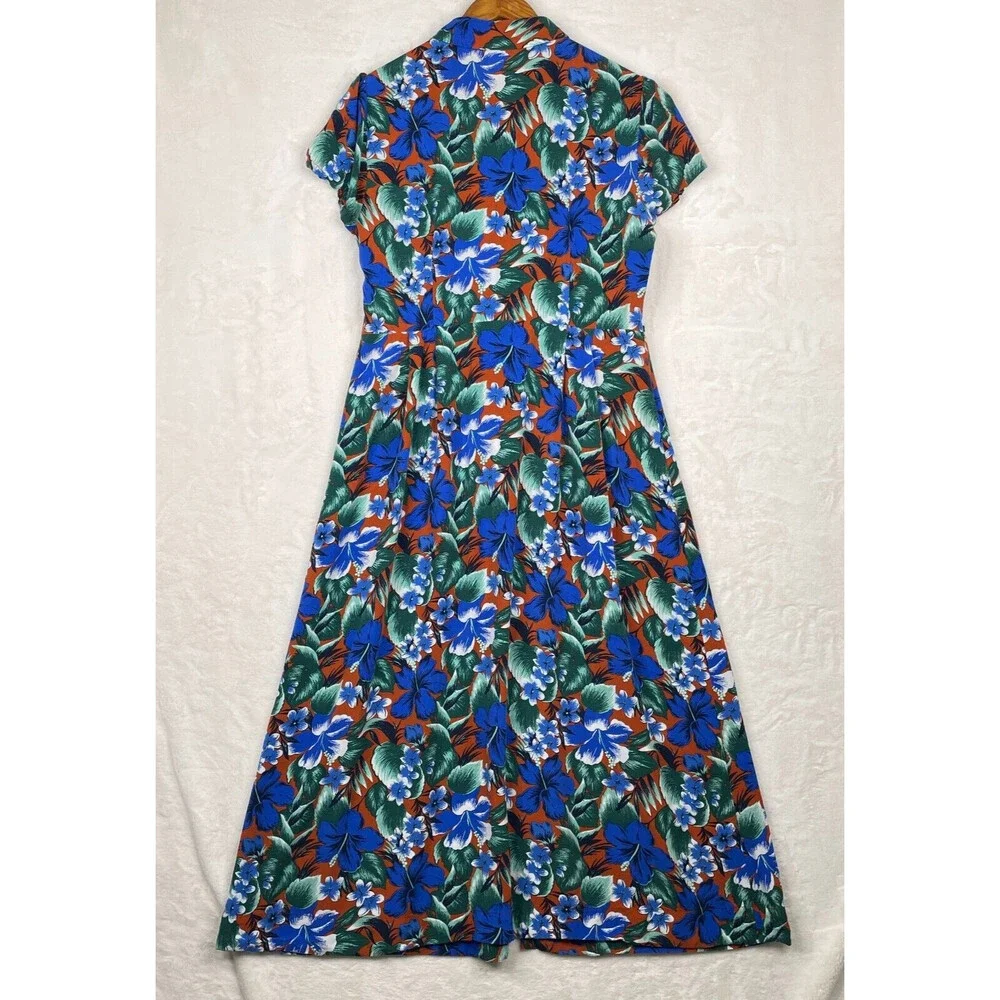 J Crew Maxi Dress Womens Large Blue Multi Floral Botanical Boho Short Sleeves - Picture 3 of 14